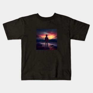 Young man standing on the beach enjoying the sunset one Kids T-Shirt